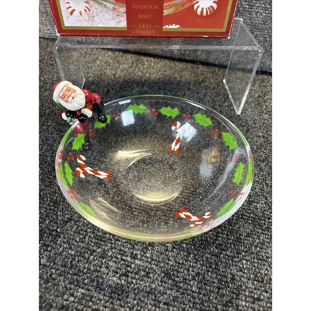 Gorham Winter Follies Crystal Candy Dish Resin Santa 6 3/4